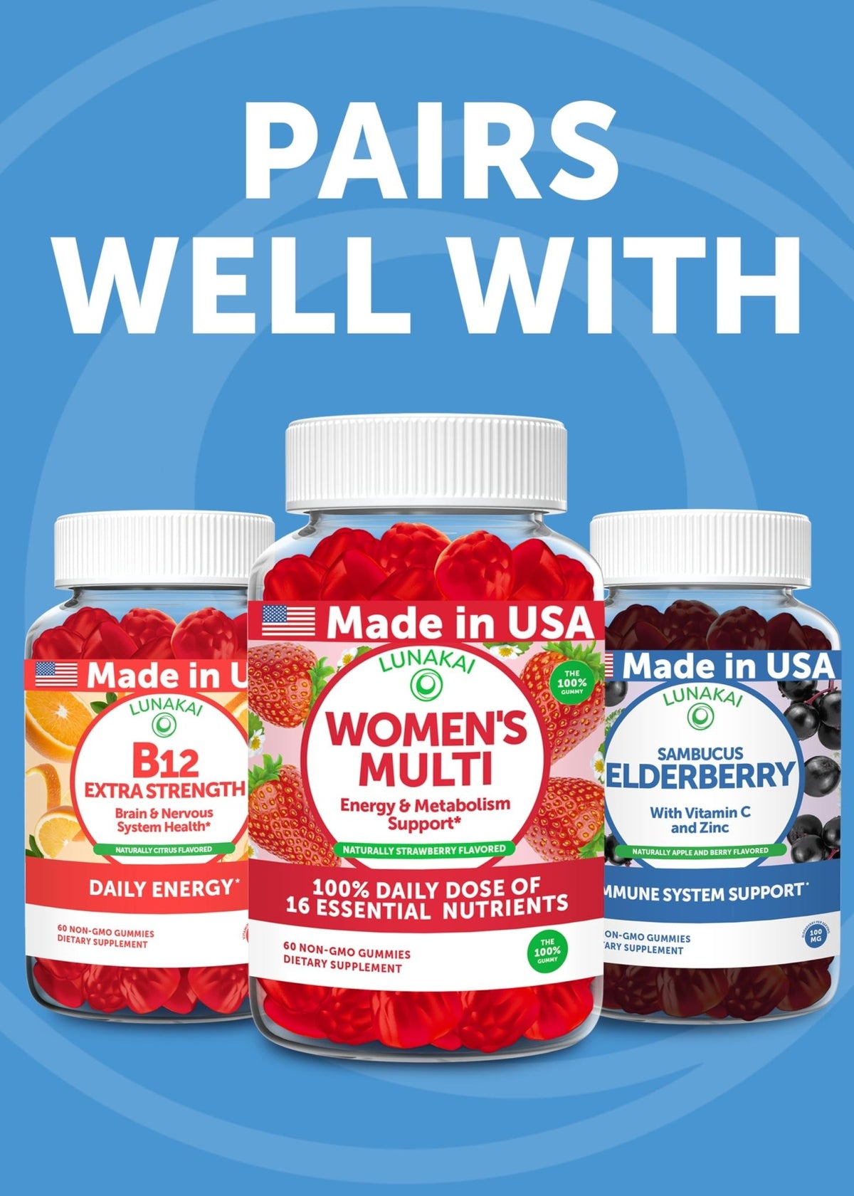 Lunakai USA Made Magnesium Glycinate Gummies with L-Theanine for Kids & Adults – 420mg Magnesium Supplement for Calm, Sleep & Stress Support, 60ct - FENGGESTORE20