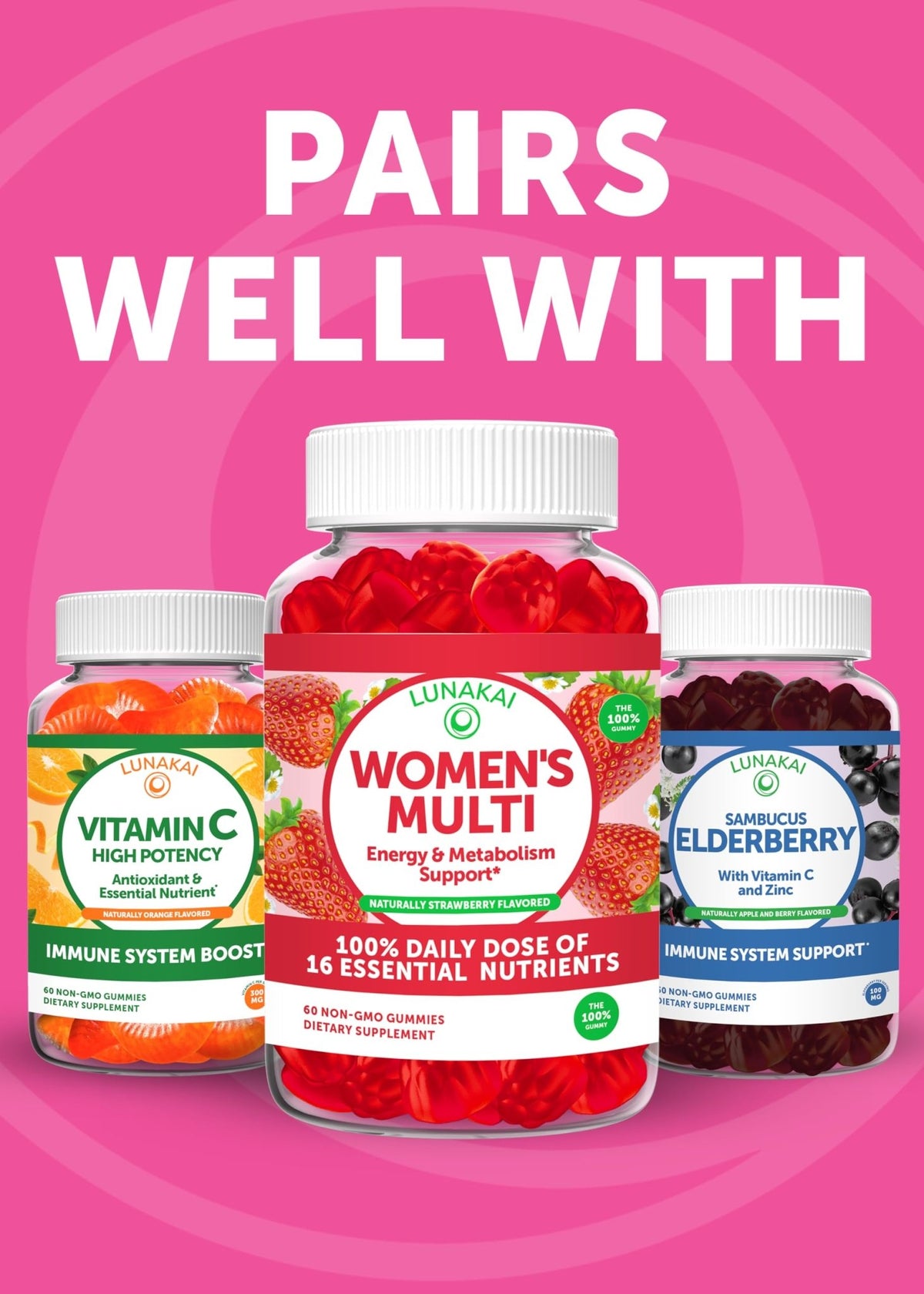 Lunakai USA Made Prebiotic + Probiotic Gummies for Women and Men - High Potency 5 Billion CFUs with Fibers - FENGGESTORE20