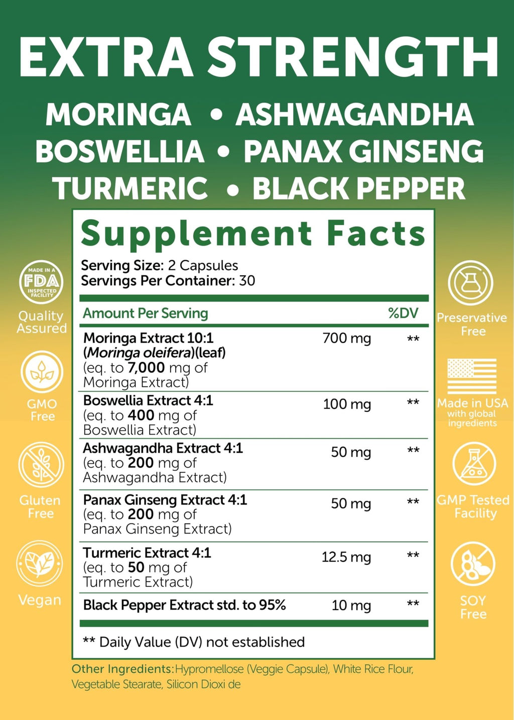 Lunakai USA Made Pure Moringa Capsules – Advanced Moringa Leaf Extract Supplement with Ashwagandha, Boswellia, Ginseng & Turmeric, 60ct - FENGGESTORE20