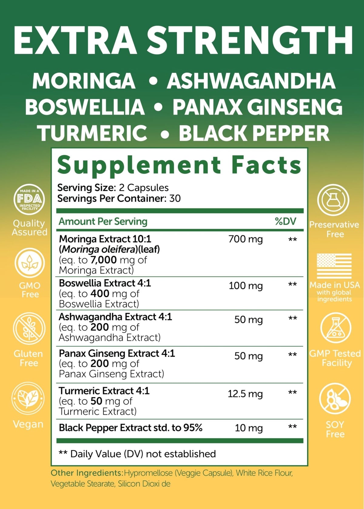 Lunakai USA Made Pure Moringa Capsules – Advanced Moringa Leaf Extract Supplement with Ashwagandha, Boswellia, Ginseng & Turmeric, 60ct - FENGGESTORE20