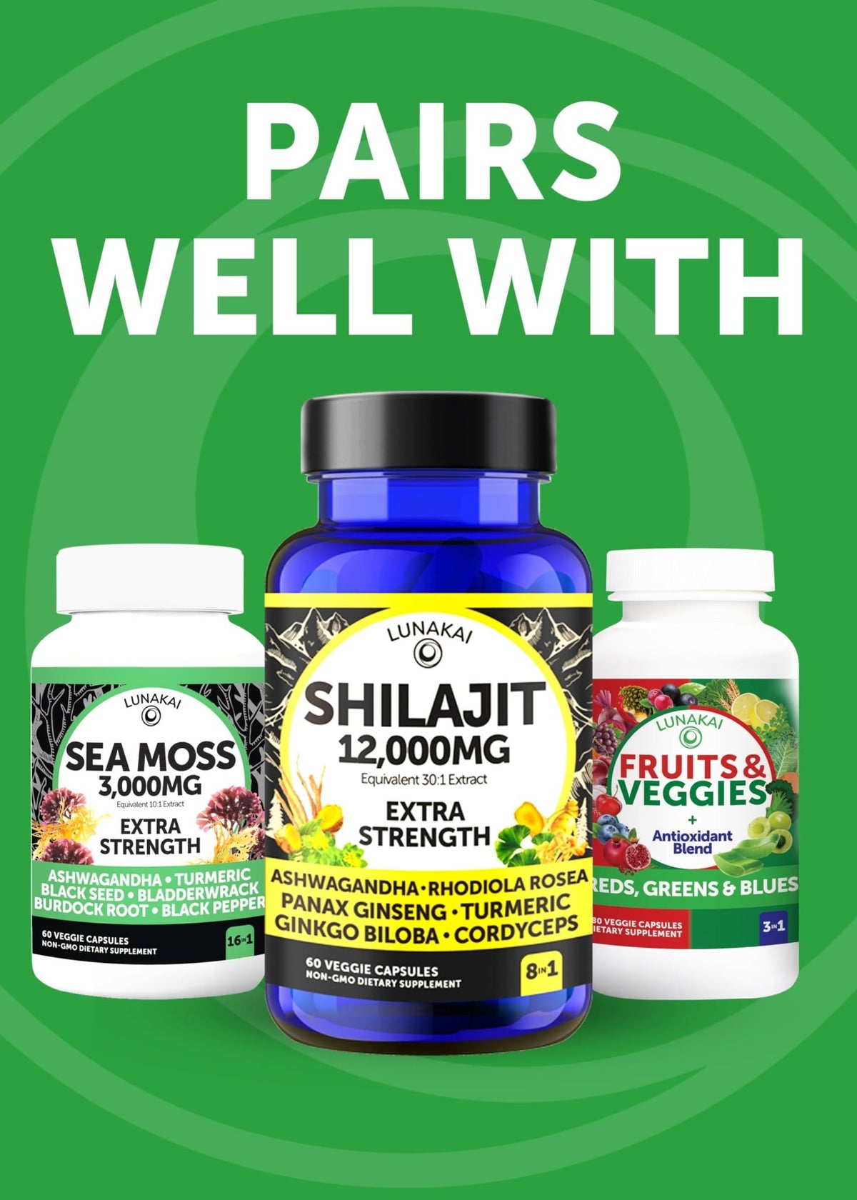 Lunakai USA Made Superfood Fruits & Veggies Supplement - All-in-One with 4 Blends & Scented Capsules, 180ct Super Veggie Capsules for Adults - FENGGESTORE20