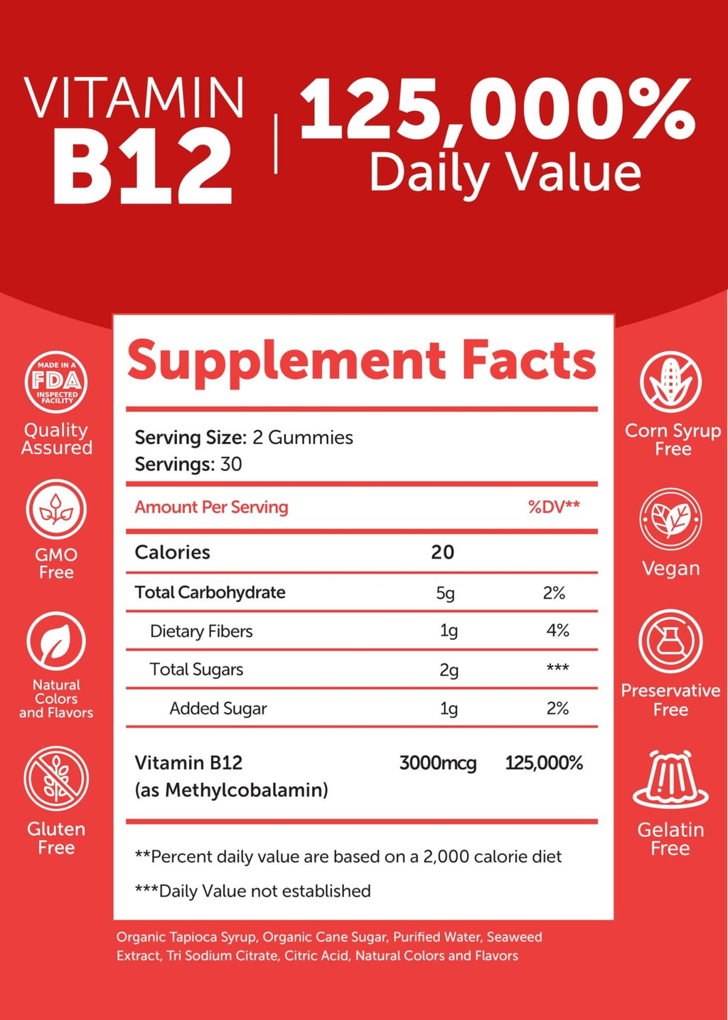Lunakai USA Made Vitamin B12 Gummies 3000mcg, B12 Vitamins for Energy, Brain & Metabolism Support, Methylcobalamin for Adults, Women & Men, - FENGGESTORE20