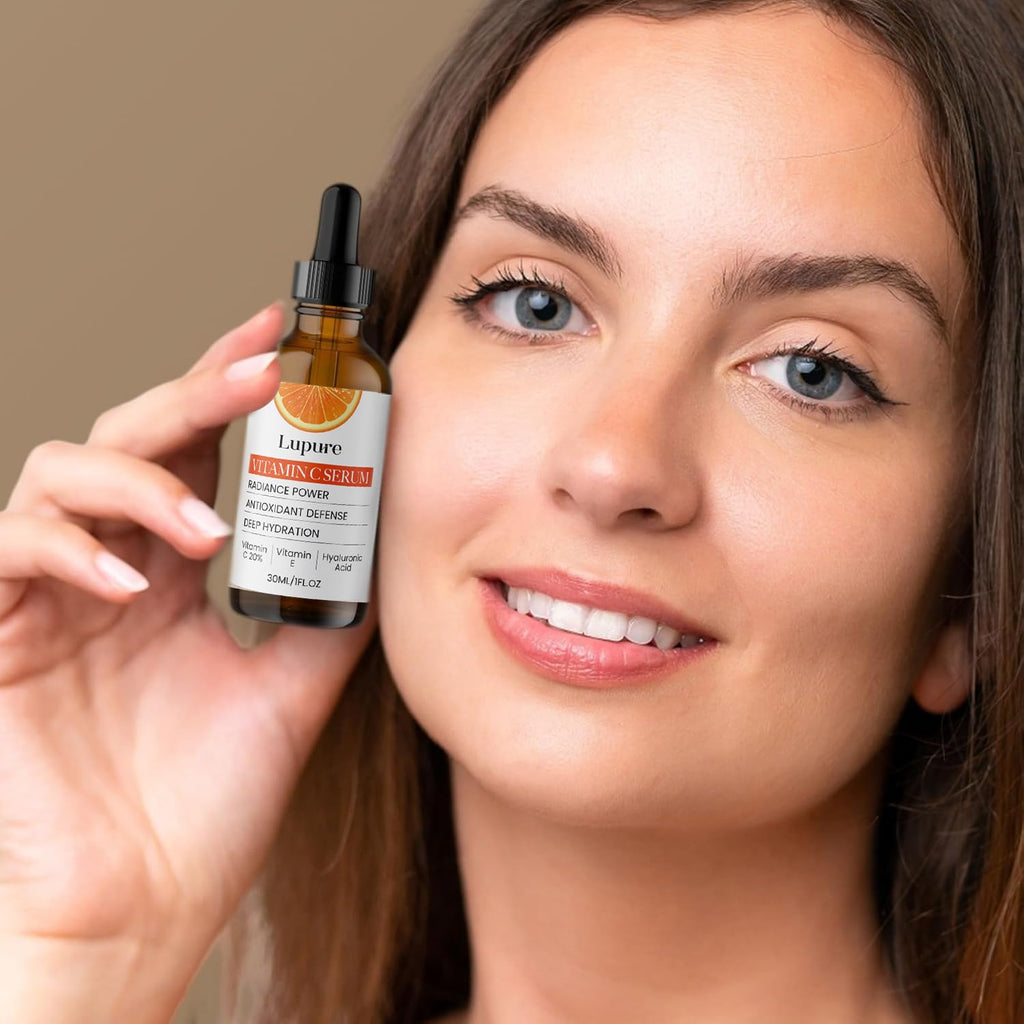Lupure Professional Vitamin C Face Serum 20%, Anti Aging Facial Super Vit C Serum with Ascorbic Acid Hyaluronic Acid & Vitamin E for Dark Spots, - FENGGESTORE20