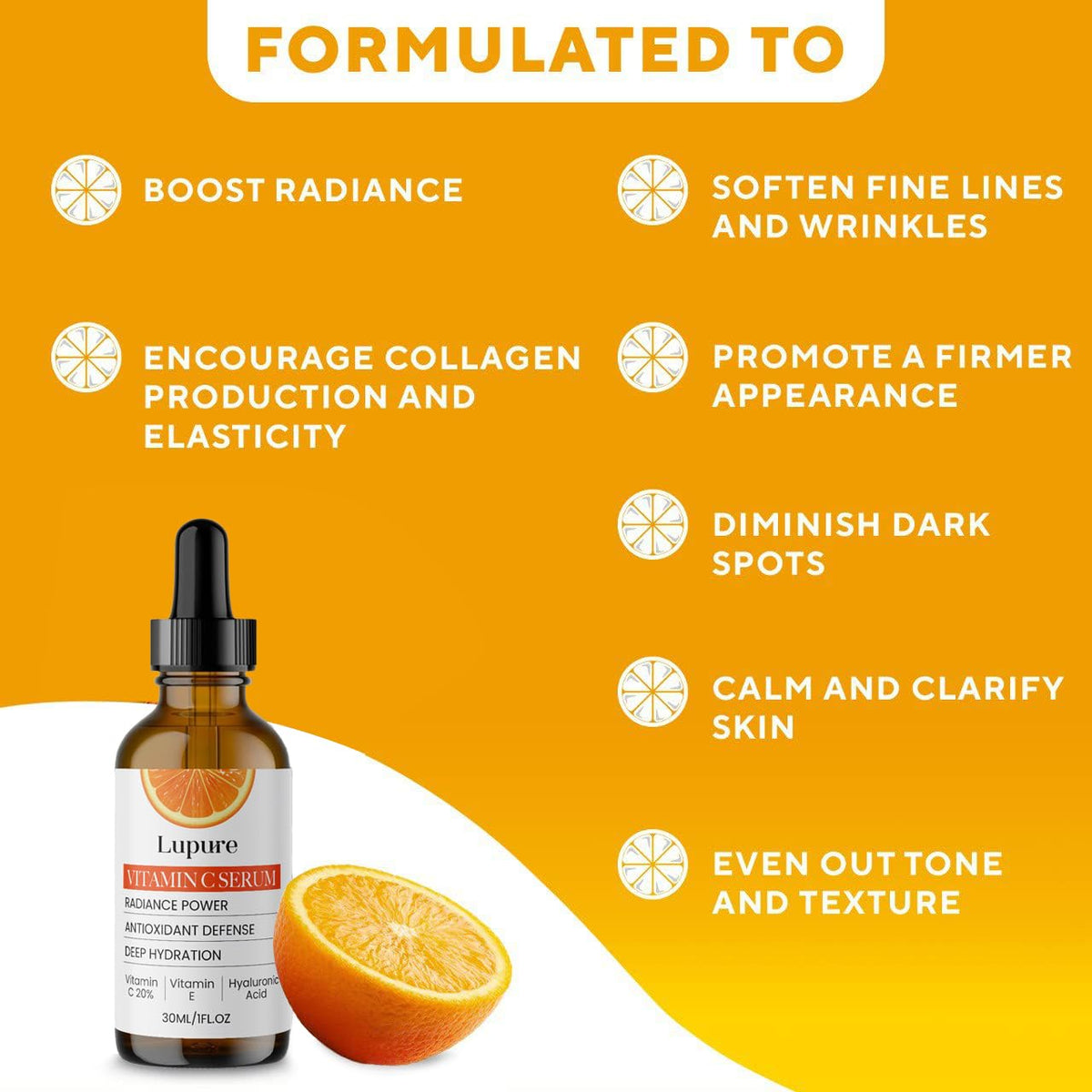 Lupure Professional Vitamin C Face Serum 20%, Anti Aging Facial Super Vit C Serum with Ascorbic Acid Hyaluronic Acid & Vitamin E for Dark Spots, - FENGGESTORE20