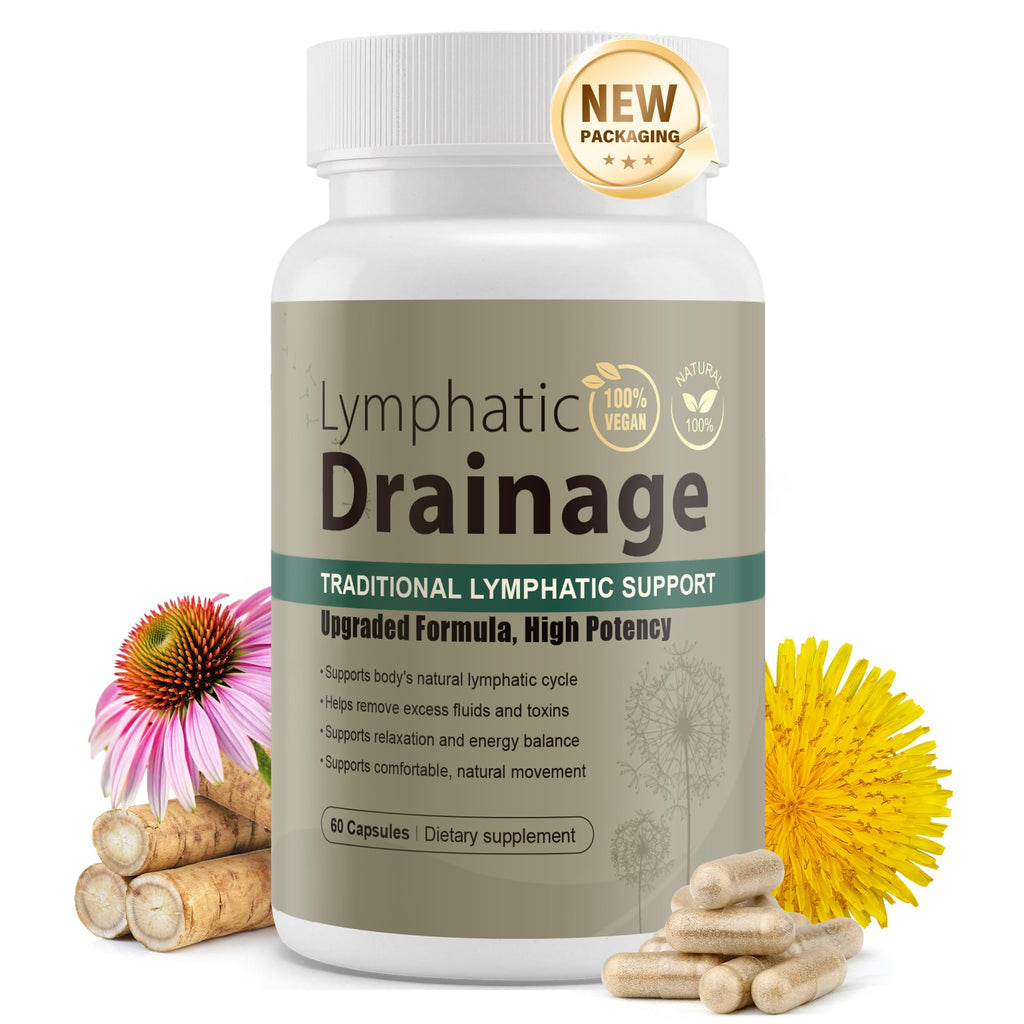 Lymphatic Drainage Capsules Natural Herbal Supplement for Immune Health & Fluid Balance, with Echinacea, Dandelion, and Burdock 60 Capsules - FENGGESTORE20