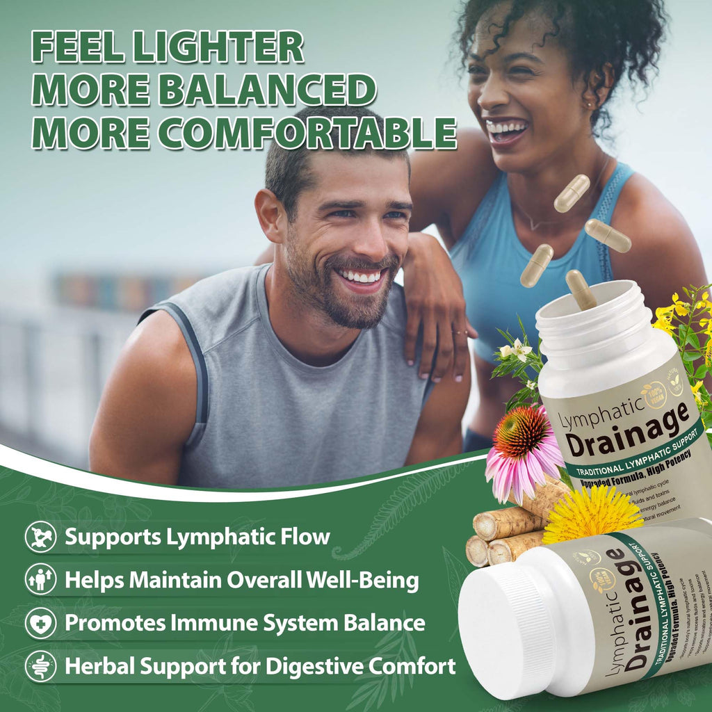 Lymphatic Drainage Capsules Natural Herbal Supplement for Immune Health & Fluid Balance, with Echinacea, Dandelion, and Burdock 60 Capsules - FENGGESTORE20