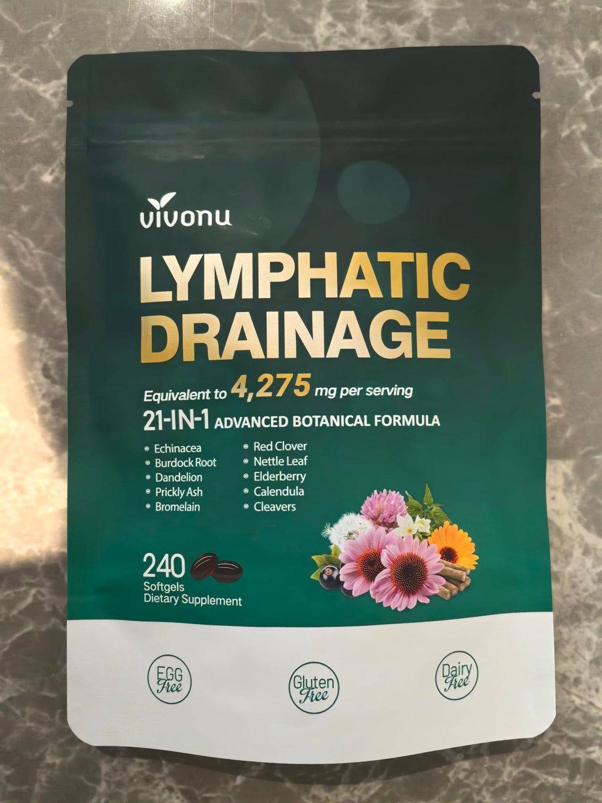 Lymphatic Drainage Supplements, 240 Softgels, Lymph System Support Supplement for Women & Men, 21-in-1 Herbal Blend with Echinacea, Dandelion, Burdock, Bromelain, Calendula, Turmeric & More, 1 Bag - FENGGESTORE20