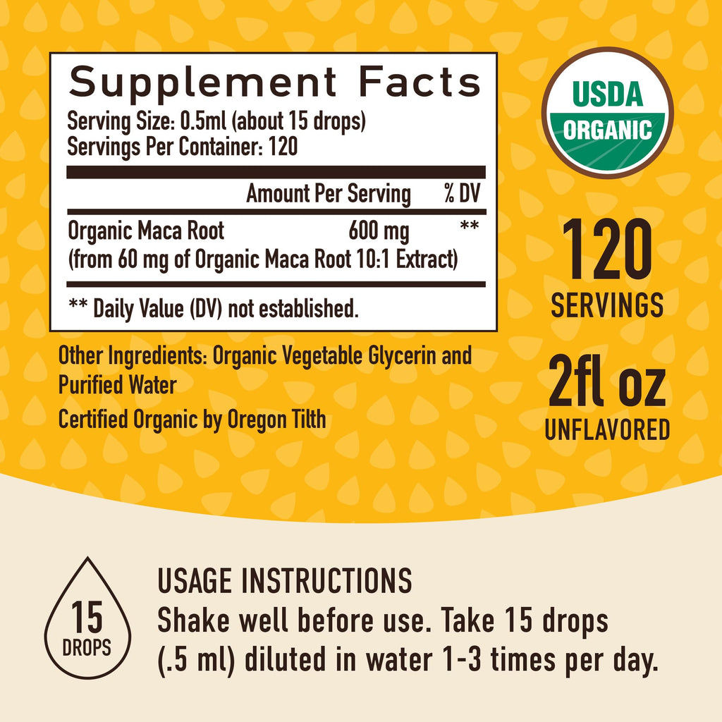 Maca Root Liquid Drops for Organic Energy Support for Women & Men | 2 Fluid Ounces | Support Hormone Balance, Mood, Energy & Fitness - FENGGESTORE20
