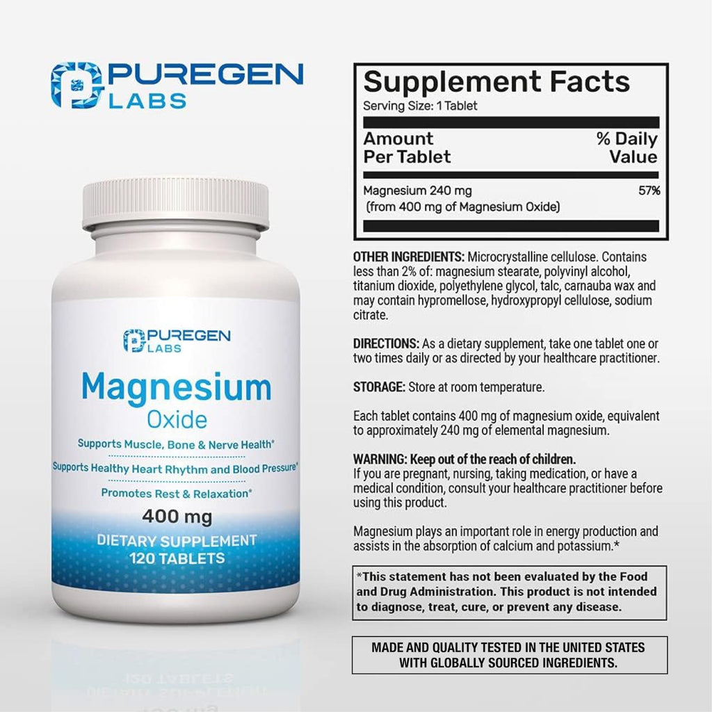 Magnesium 400mg [High Potency] Supplement – Magnesium Oxide for Immune Support, Muscle Recovery, Leg Cramps and Relaxation 120 Tablets - FENGGESTORE20