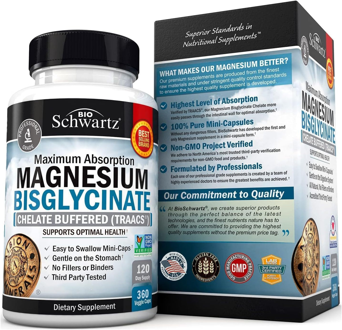 Magnesium Bisglycinate Chelated Supplement - High Absorption Magnesium Glycinate Supplement for Women and Men - Sleep, Muscle, Bone & Joint Support - FENGGESTORE20