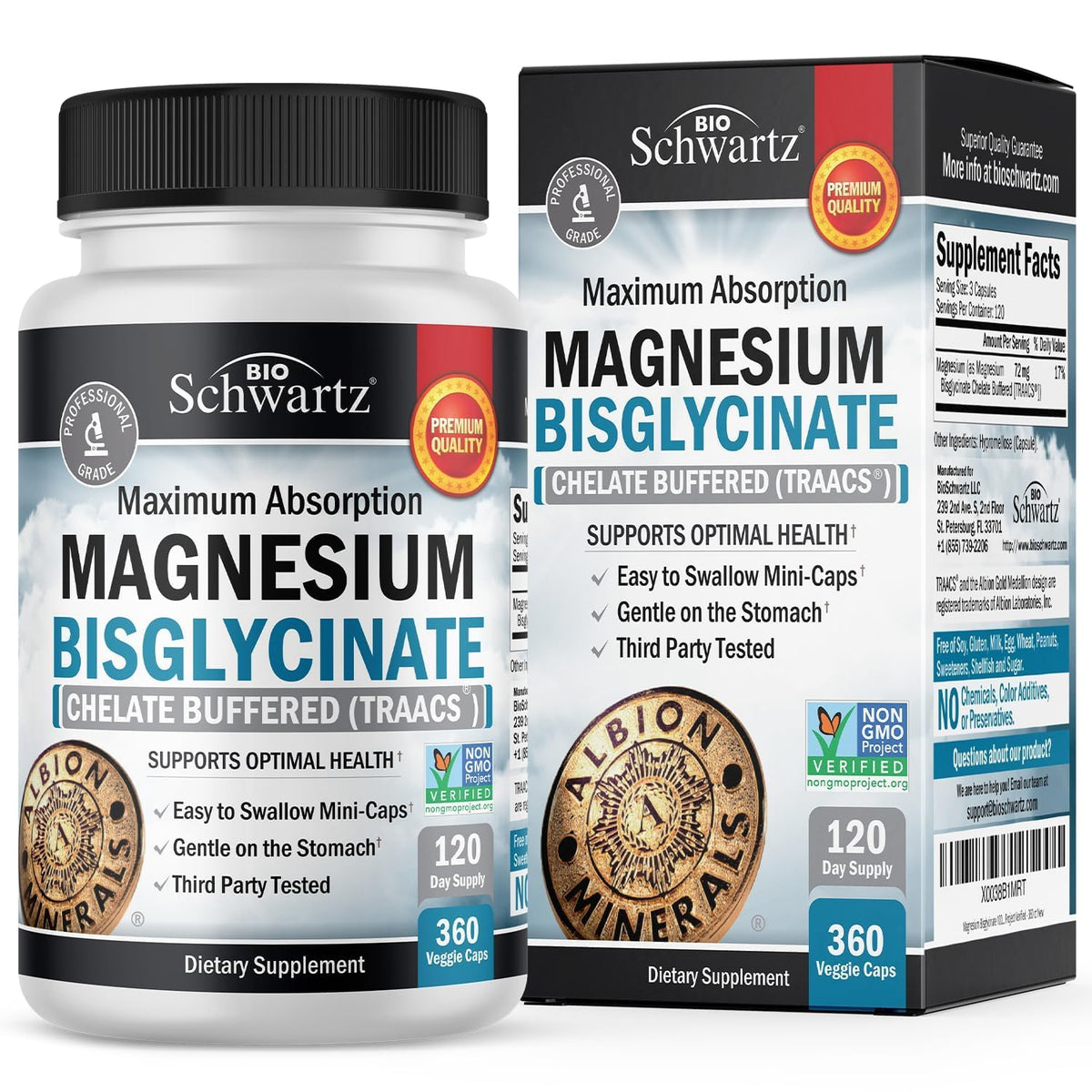 Magnesium Bisglycinate Chelated Supplement - High Absorption Magnesium Glycinate Supplement for Women and Men - Sleep, Muscle, Bone & Joint Support - FENGGESTORE20