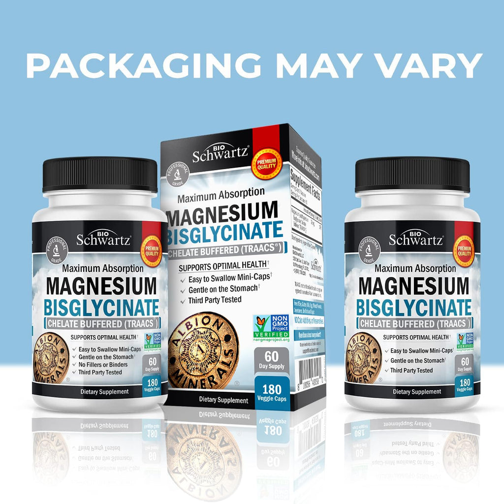 Magnesium Bisglycinate Chelated Supplement - High Absorption Magnesium Glycinate Supplement for Women and Men - Sleep, Muscle, Bone & Joint Support - Non-GMO, Non-Laxative Chelate - 180 Capsules - FENGGESTORE20