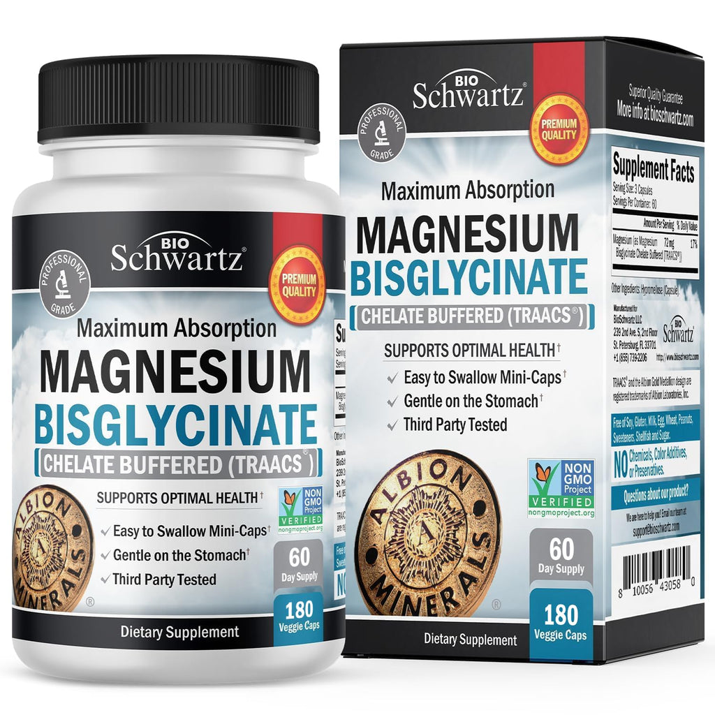 Magnesium Bisglycinate Chelated Supplement - High Absorption Magnesium Glycinate Supplement for Women and Men - Sleep, Muscle, Bone & Joint Support - Non-GMO, Non-Laxative Chelate - 180 Capsules - FENGGESTORE20