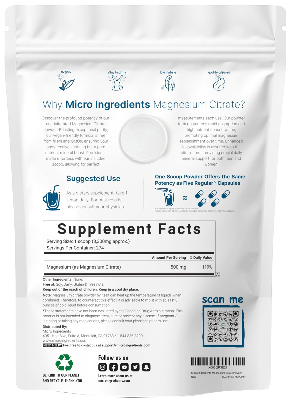 Magnesium Citrate Powder, 2lbs | Unflavored Magnesium Supplement | Relaxation and Nutrient Utilization | Easily Absorbed Formula | Non-GMO, Vegan, Gluten Free - FENGGESTORE20