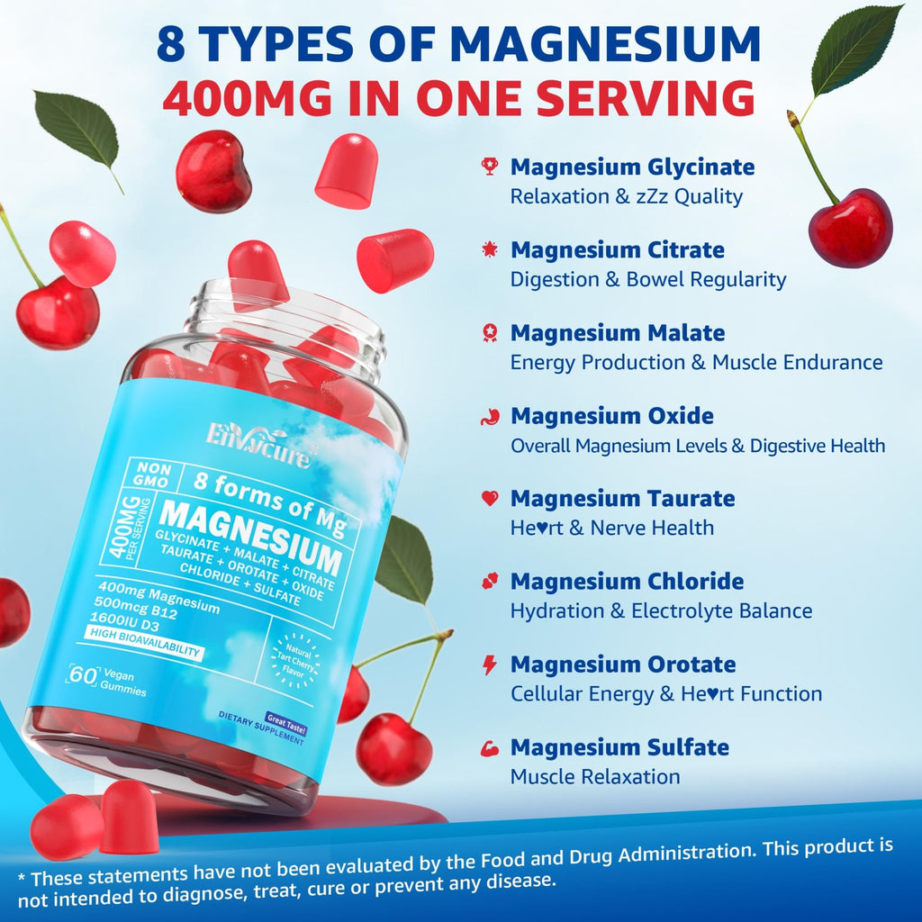 Magnesium Complex Gummies 400mg | as 8 Forms of Magnesium Glycinate, Malate, Citrate, Taurate, Oxide & More | w/Ashwagandha Extract, D3 & B12 Supports for Calm, Zzz - FENGGESTORE20