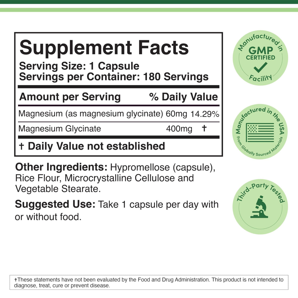 Magnesium Glycinate 400mg | 180 Capsules | Sleep, Muscle, & Heart Support | Vegan, Third Party Tested, Gluten Free, Non-GMO, by Double Wood Supplements - FENGGESTORE20