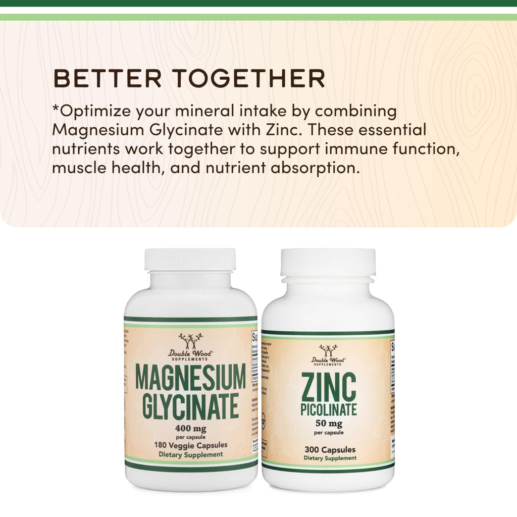 Magnesium Glycinate 400mg | 180 Capsules | Sleep, Muscle, & Heart Support | Vegan, Third Party Tested, Gluten Free, Non-GMO, by Double Wood Supplements - FENGGESTORE20