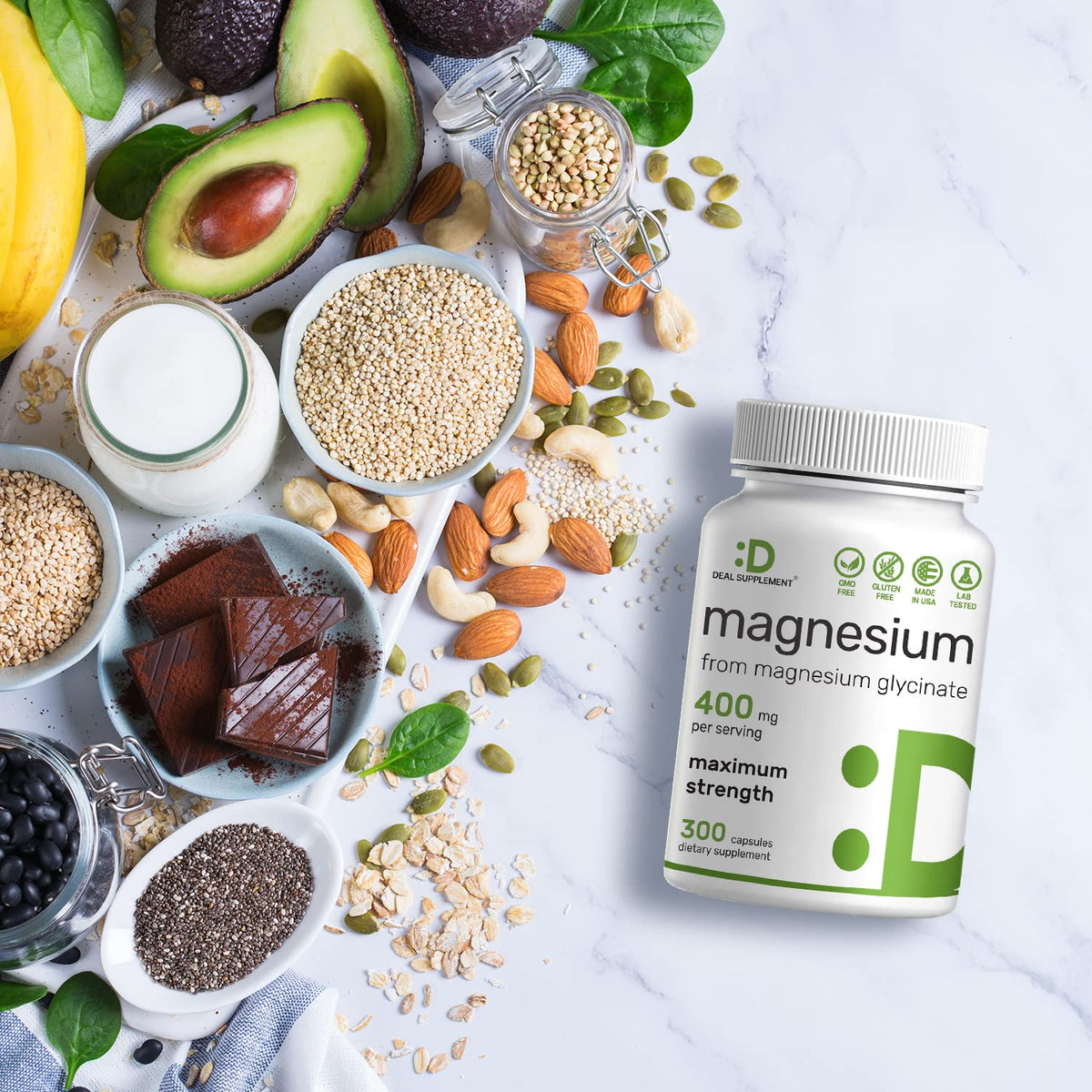 Magnesium Glycinate 400mg, 300 Capsules | 100% Chelated for Easy Absorption | Essential Mineral Supplement for Muscle, Sleep, & Heart Health* - FENGGESTORE20