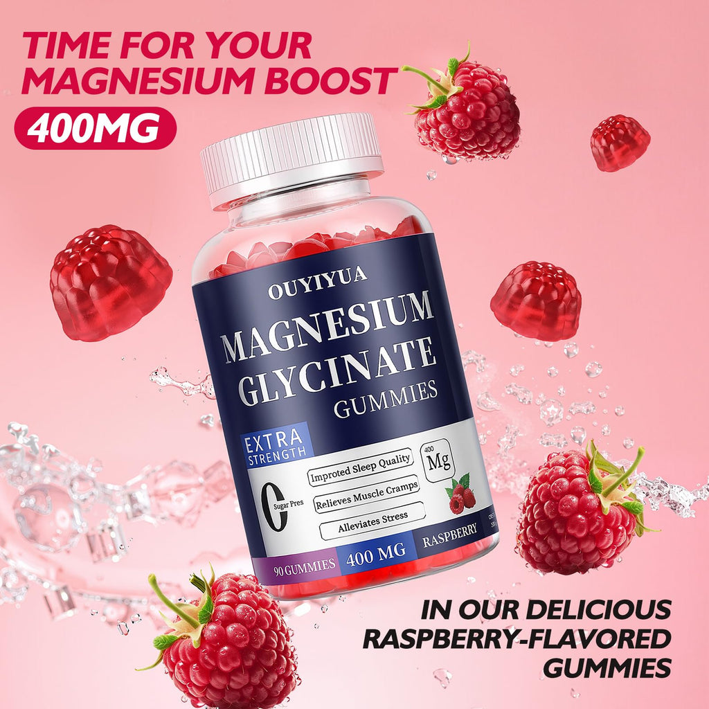 Magnesium Glycinate 400mg Gummies, Sugar Free Magnesium Gummies with Vitamins D, B6 for Sleep Support, - FENGGESTORE20