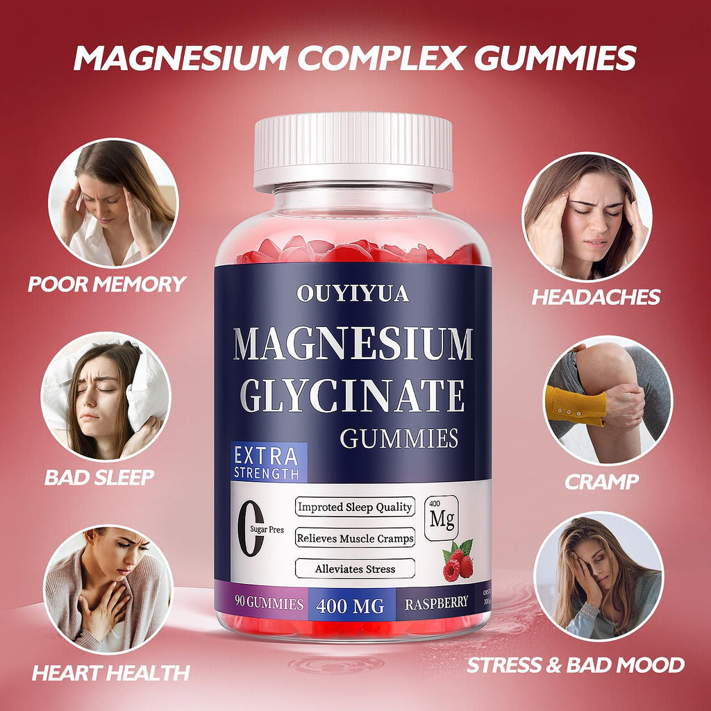 Magnesium Glycinate 400mg Gummies, Sugar Free Magnesium Gummies with Vitamins D, B6 for Sleep Support, - FENGGESTORE20