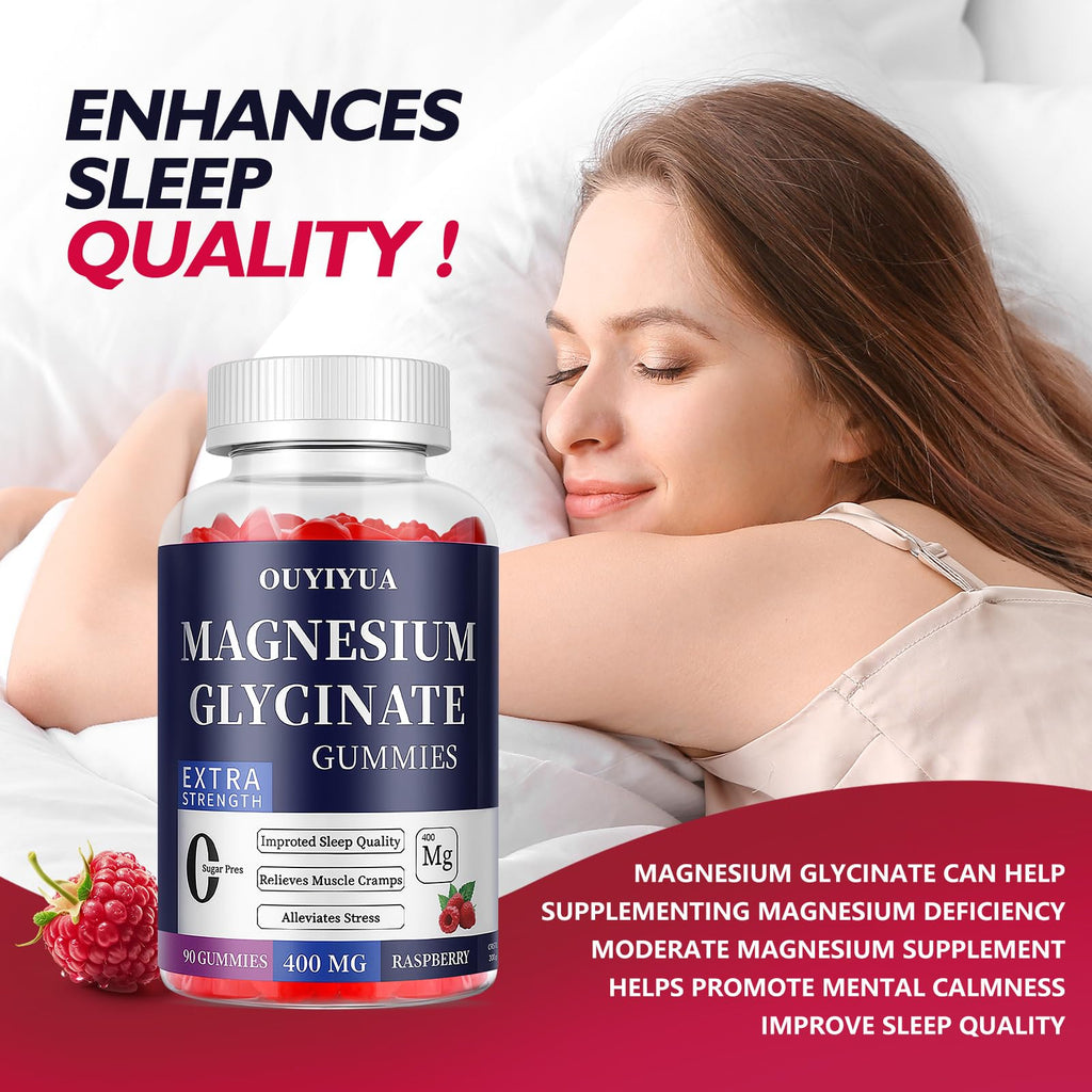 Magnesium Glycinate 400mg Gummies, Sugar Free Magnesium Gummies with Vitamins D, B6 for Sleep Support, - FENGGESTORE20