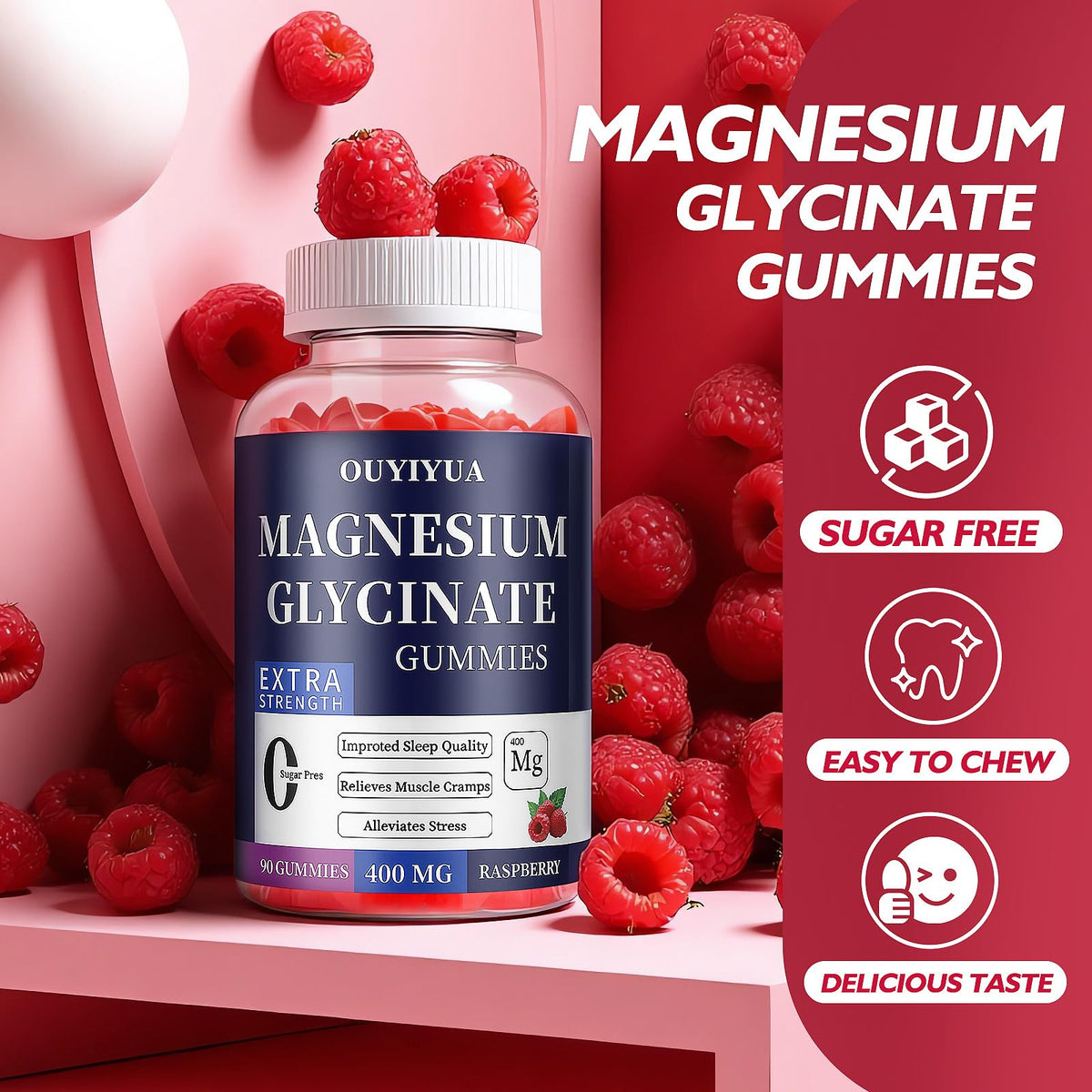 Magnesium Glycinate 400mg Gummies, Sugar Free Magnesium Gummies with Vitamins D, B6 for Sleep Support, - FENGGESTORE20