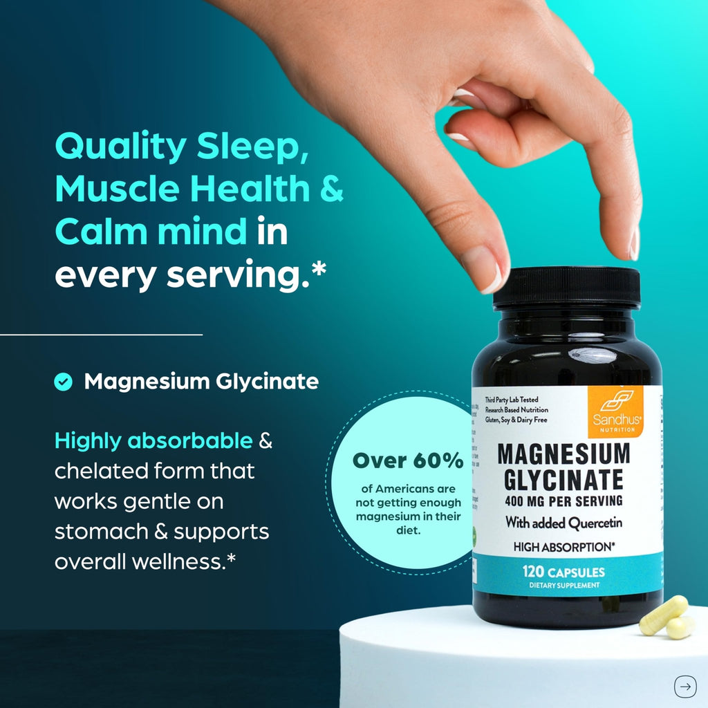 Magnesium Glycinate 400mg High Absorption Capsules with Quercetin | Quality Sleep, Relaxation & Muscle Health Supplement for Women and Men | Chelated Magnesium 120 Count - FENGGESTORE20