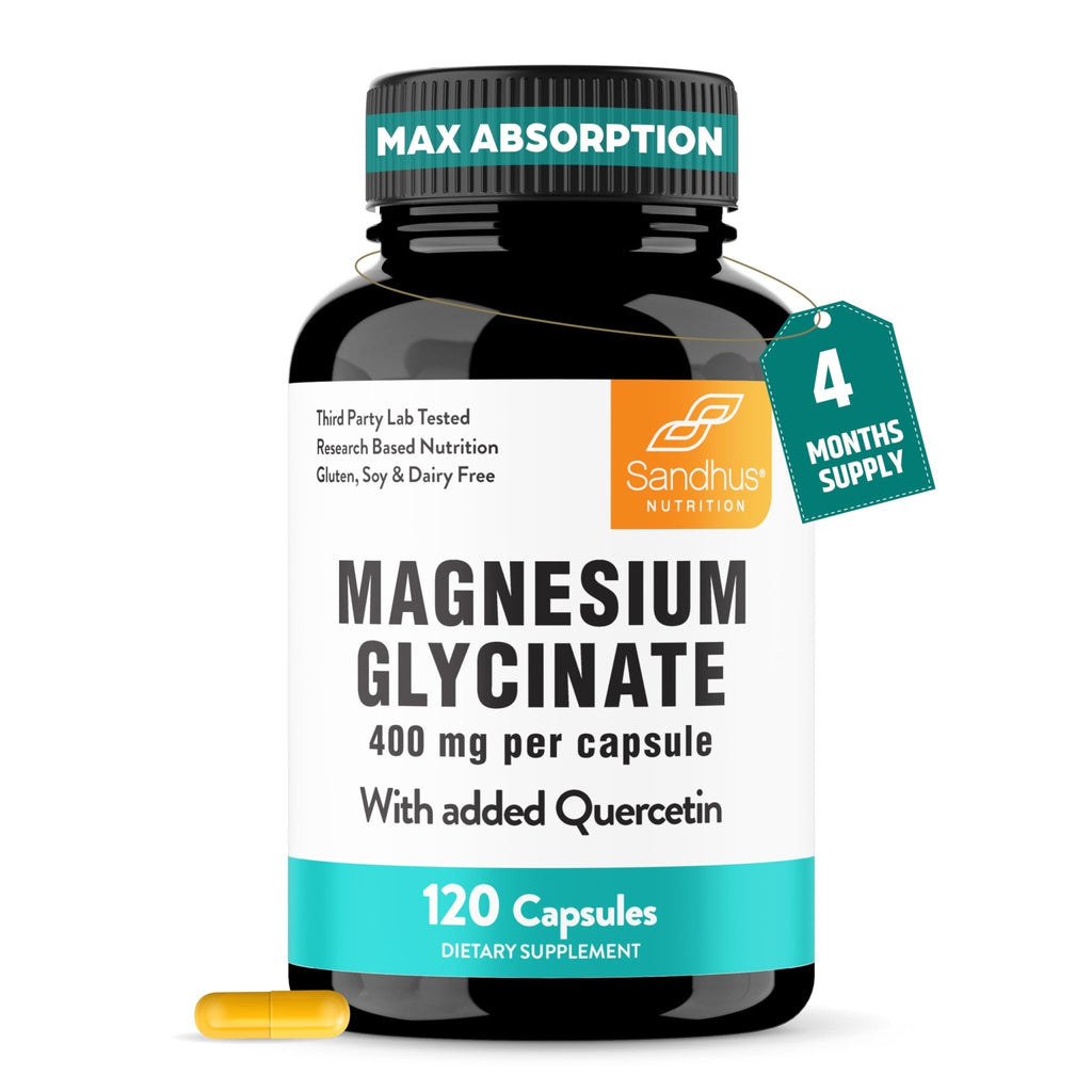 Magnesium Glycinate 400mg High Absorption Capsules with Quercetin | Quality Sleep, Relaxation & Muscle Health Supplement for Women and Men | Chelated Magnesium 120 Count - FENGGESTORE20