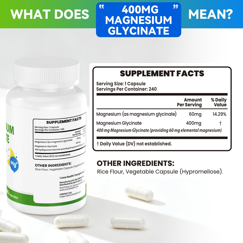 Magnesium Glycinate 400mg per Capsule – 240 Capsules – High Absorption Magnesium Supplement for Relaxation, Calmness & Muscle Support – Gentle on Stomach - FENGGESTORE20