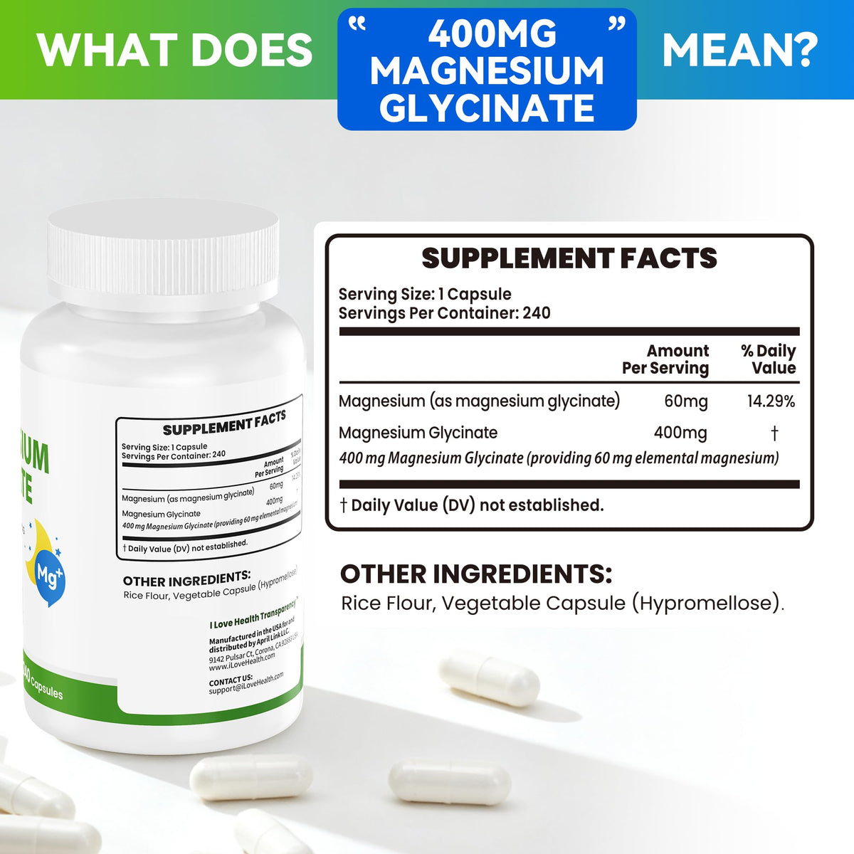 Magnesium Glycinate 400mg per Capsule – 240 Capsules – High Absorption Magnesium Supplement for Relaxation, Calmness & Muscle Support – Gentle on Stomach - FENGGESTORE20