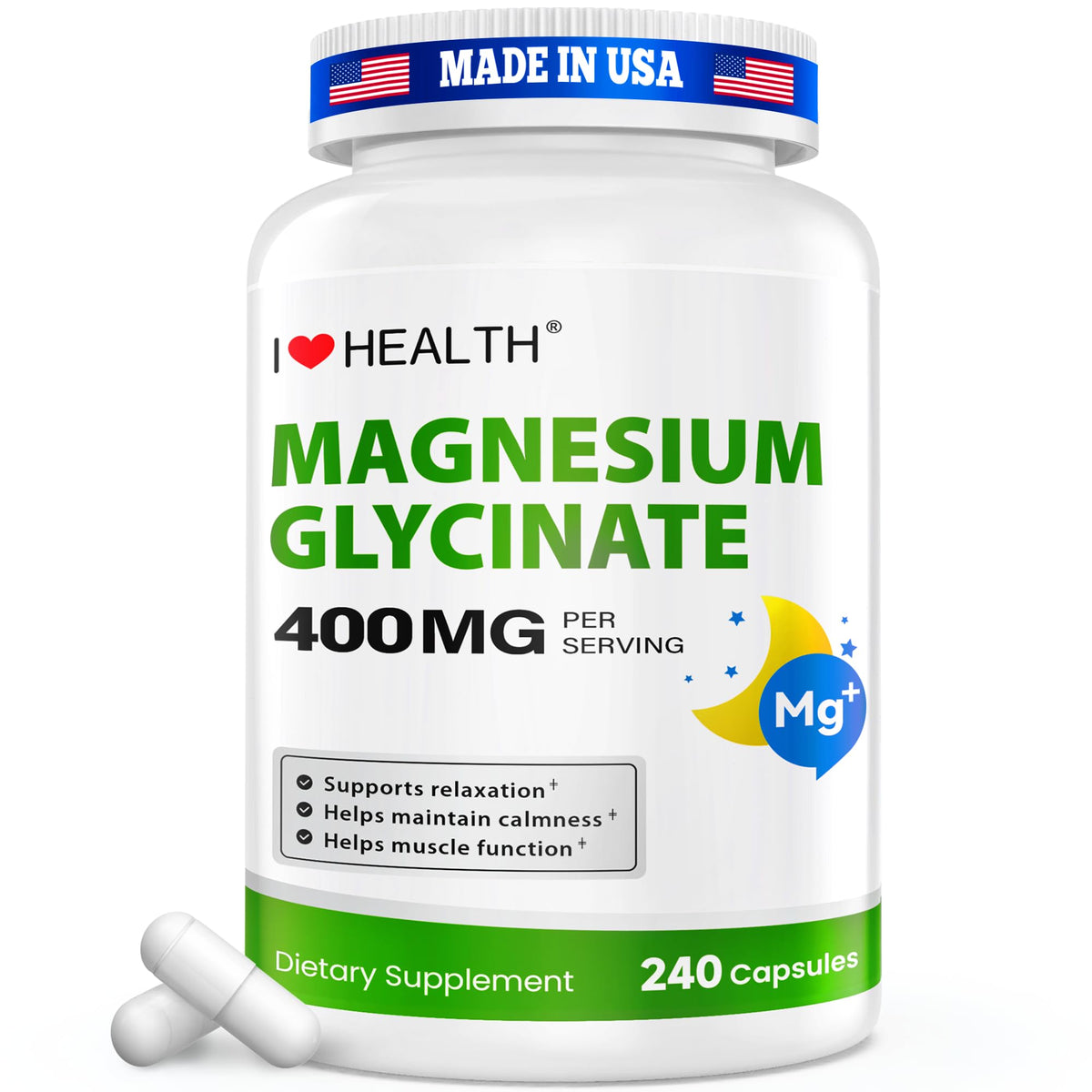 Magnesium Glycinate 400mg per Capsule – 240 Capsules – High Absorption Magnesium Supplement for Relaxation, Calmness & Muscle Support – Gentle on Stomach - FENGGESTORE20