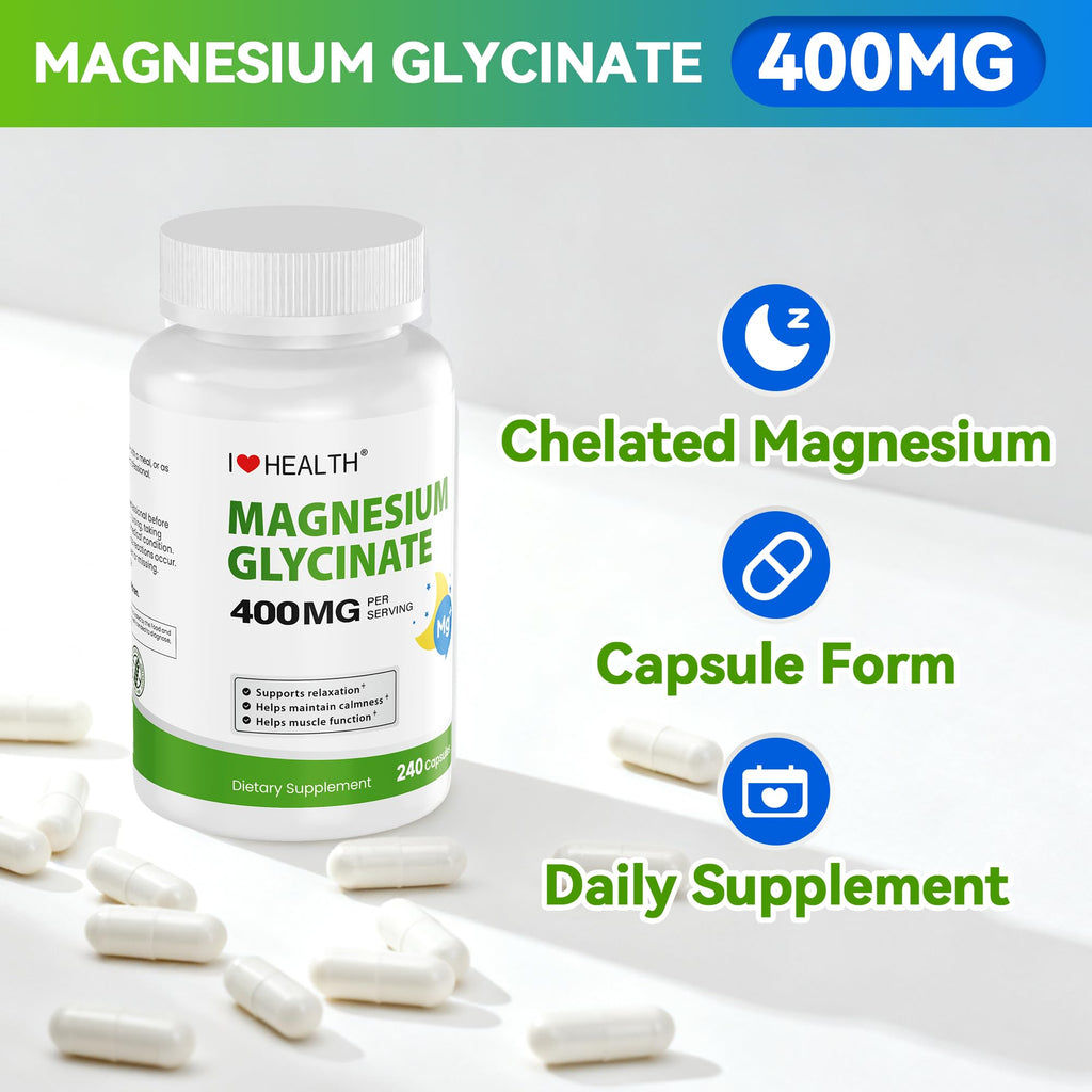 Magnesium Glycinate 400mg per Capsule – 240 Capsules – High Absorption Magnesium Supplement for Relaxation, Calmness & Muscle Support – Gentle on Stomach - FENGGESTORE20