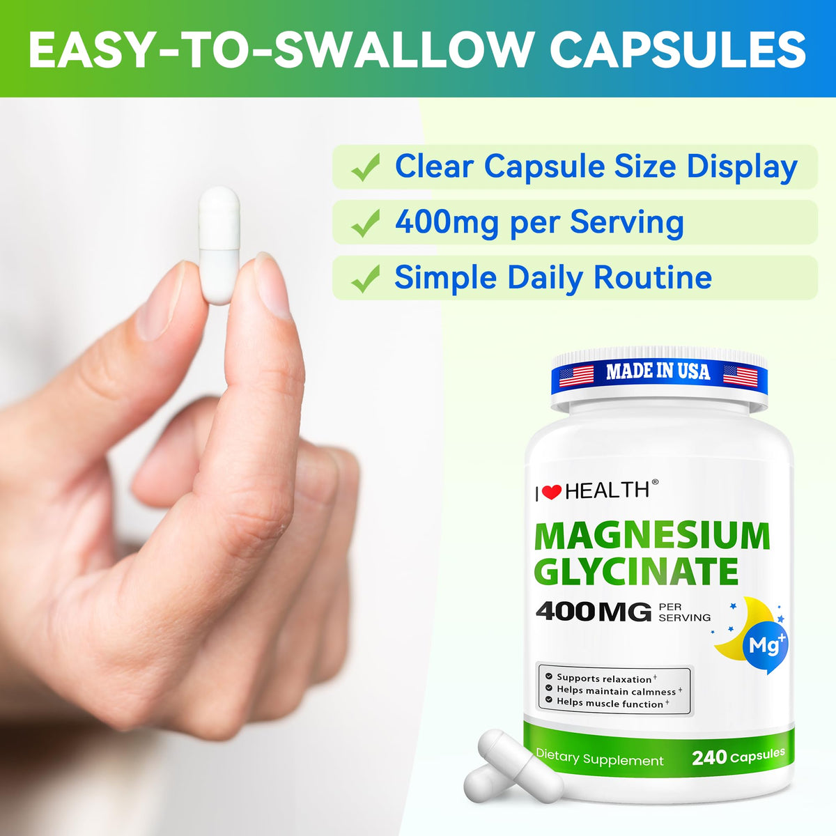 Magnesium Glycinate 400mg per Capsule – 240 Capsules – High Absorption Magnesium Supplement for Relaxation, Calmness & Muscle Support – Gentle on Stomach - FENGGESTORE20