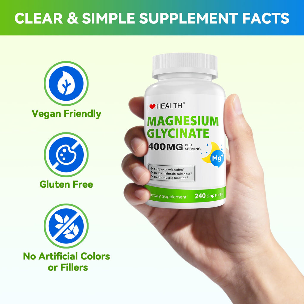 Magnesium Glycinate 400mg per Capsule – 240 Capsules – High Absorption Magnesium Supplement for Relaxation, Calmness & Muscle Support – Gentle on Stomach - FENGGESTORE20