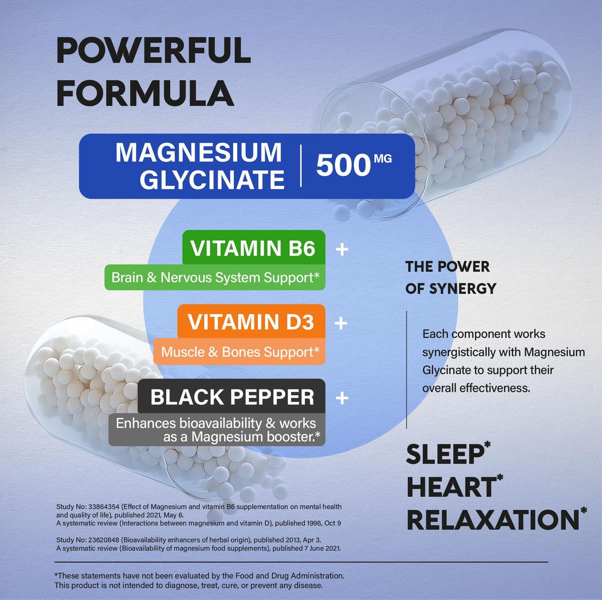 Magnesium Glycinate 500 mg - Chelated Supplement - High Absorption Form of Magnesium - Support for Sleep, Muscle & Heart Health - FENGGESTORE20