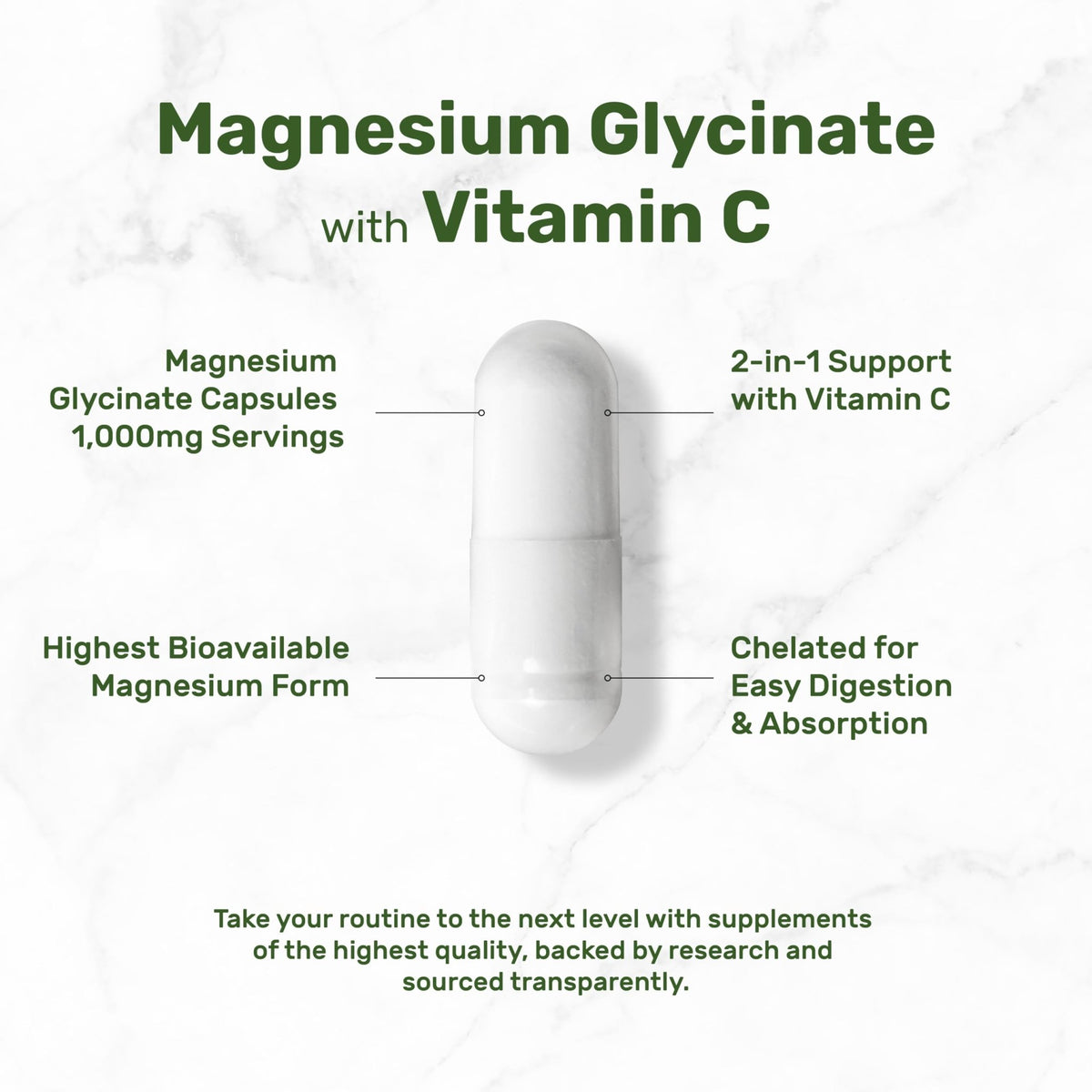 Magnesium Glycinate 500mg Per Capsule (1000mg Per Serving) Plus Vitamin C, 240 Capsules – 100% Chelated for Easy Absorption – Essential Mineral Supplement - FENGGESTORE20