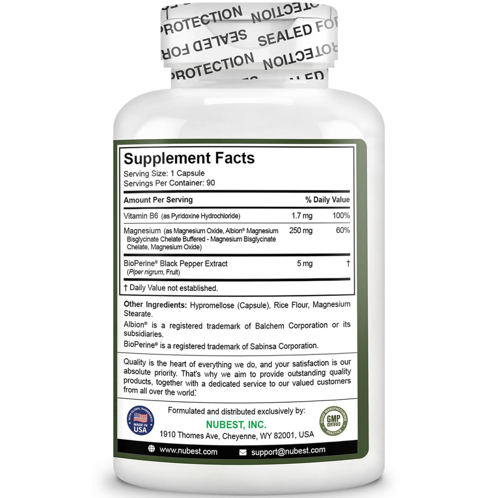 Magnesium Glycinate Chelate Complex with Albion Magnesium Bisglycinate Chelate, Vitamin B6 & BioPerine for Bone, Muscle, Natural Sleep, Nerve Function, Brain Booster | 3 Months Supply - FENGGESTORE20