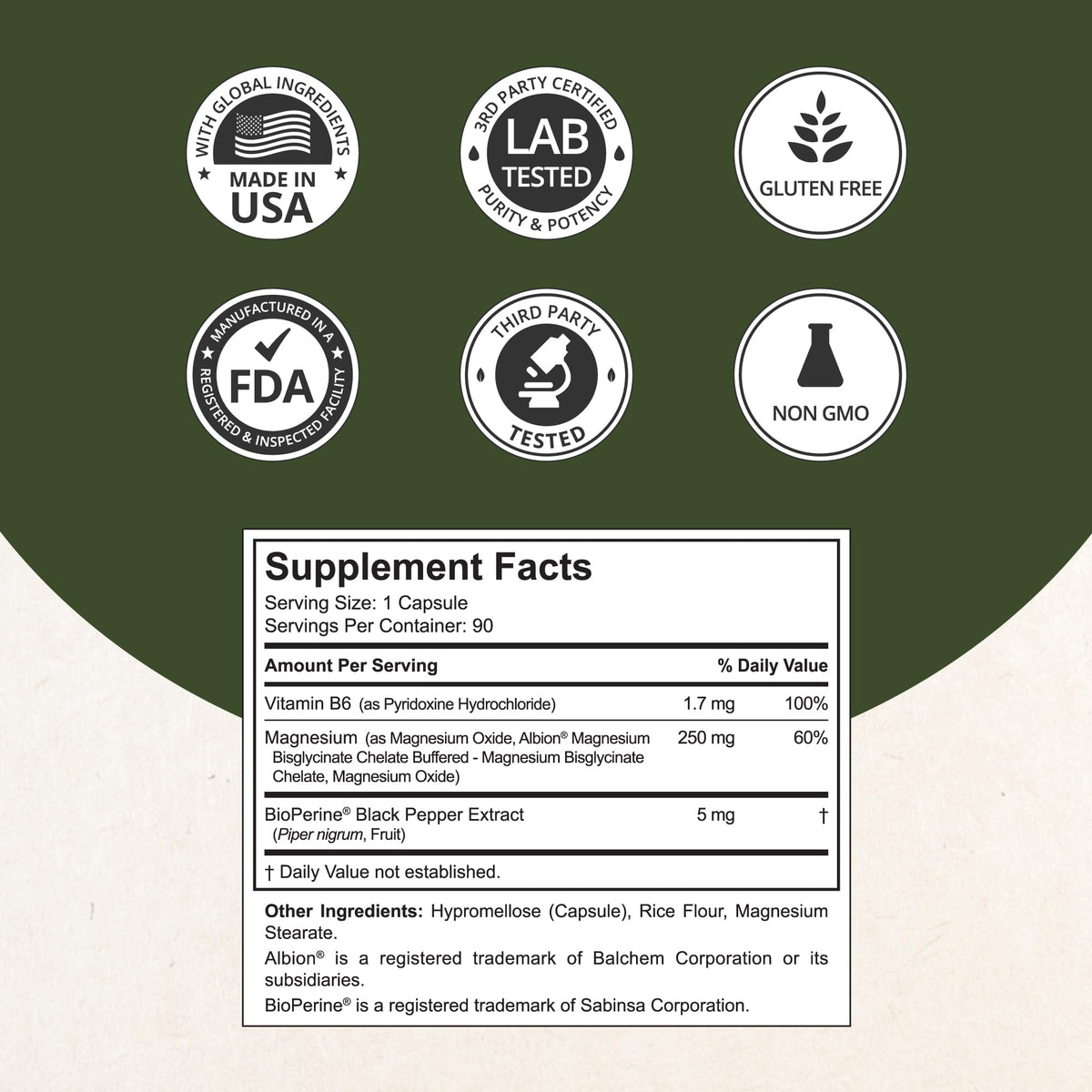 Magnesium Glycinate Chelate Complex with Albion Magnesium Bisglycinate Chelate, Vitamin B6 & BioPerine for Bone, Muscle, Natural Sleep, Nerve Function, Brain Booster | 3 Months Supply - FENGGESTORE20