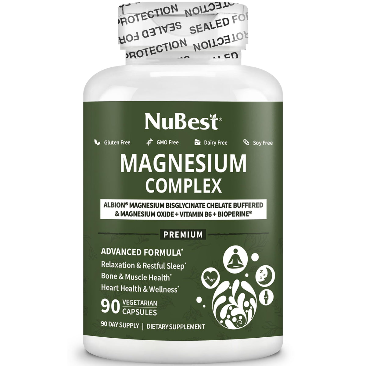 Magnesium Glycinate Chelate Complex with Albion Magnesium Bisglycinate Chelate, Vitamin B6 & BioPerine for Bone, Muscle, Natural Sleep, Nerve Function, Brain Booster | 3 Months Supply - FENGGESTORE20