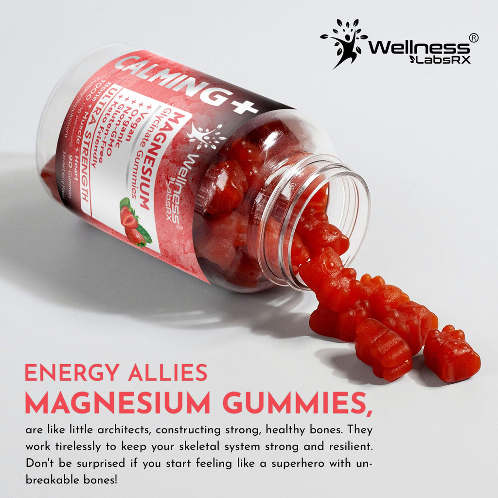 Magnesium Glycinate Gummies, 1000 mg - Magnesium Supplement to Support Relaxation, Heart Health - Chewable Calm Magnesio Gummies for Adults, Glicinato De Magnesio - Strawberry Flavor - FENGGESTORE20