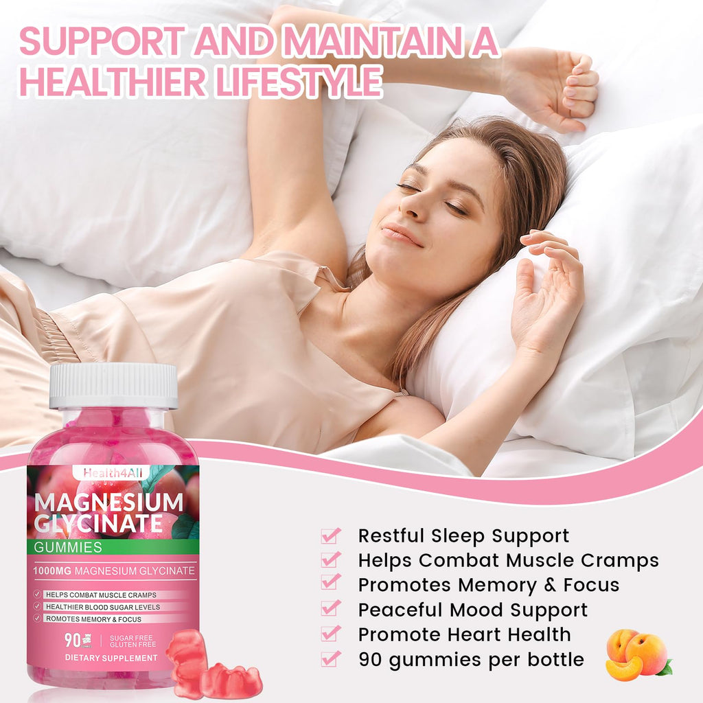 Magnesium Glycinate Gummies 1000mg, High Absorption Sugar Free Magnesium Potassium Supplement for Relaxation - FENGGESTORE20