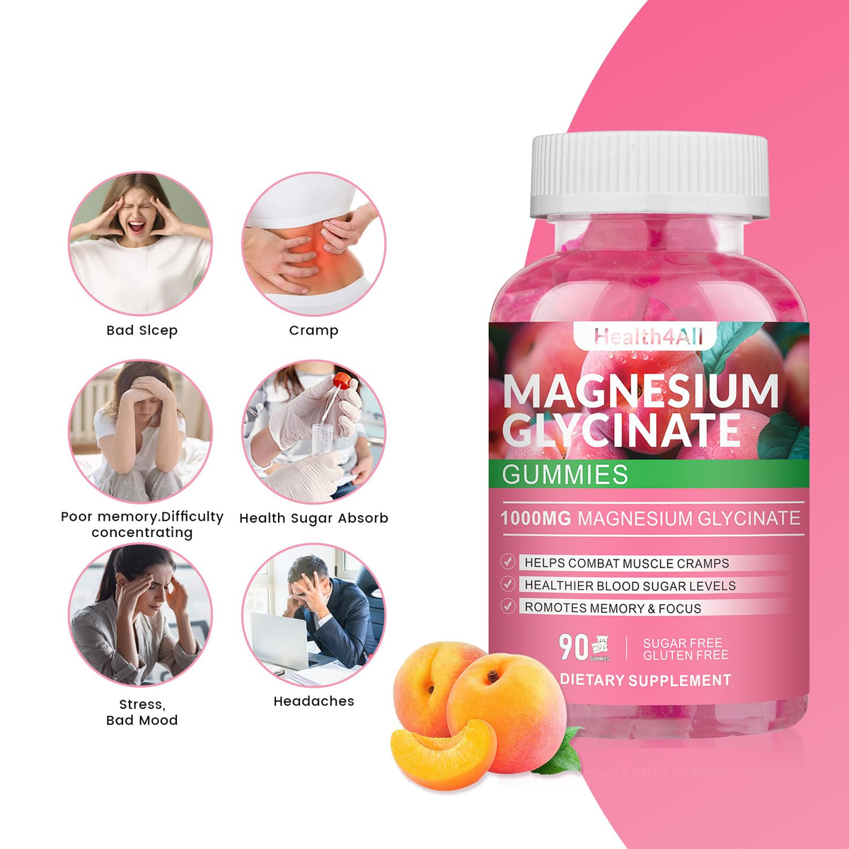 Magnesium Glycinate Gummies 1000mg, High Absorption Sugar Free Magnesium Potassium Supplement for Relaxation - FENGGESTORE20