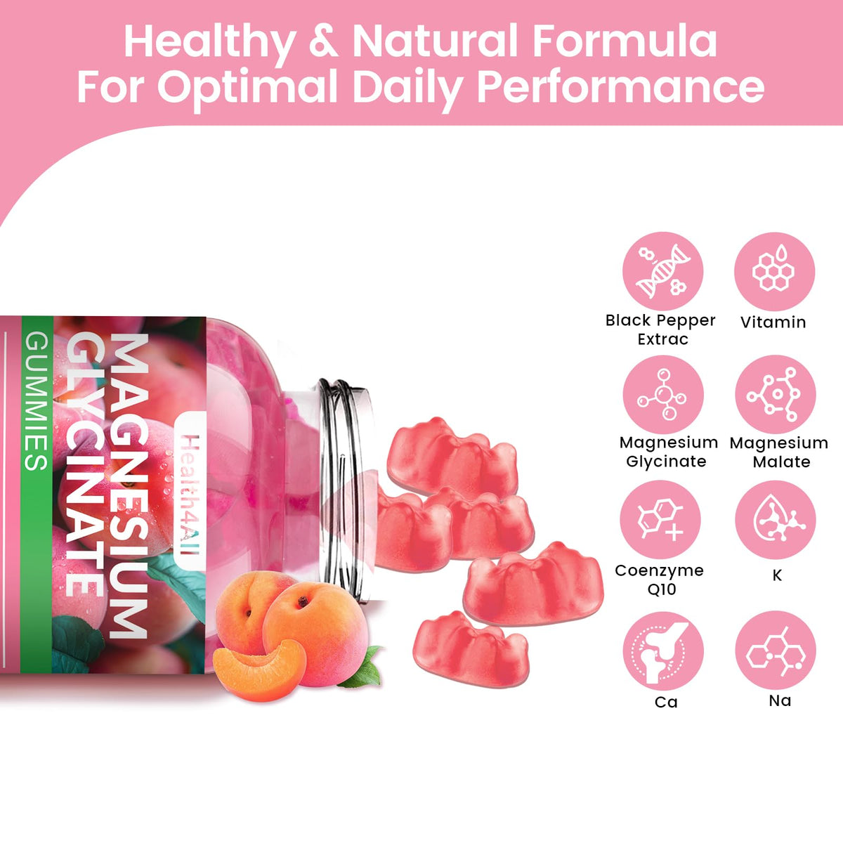 Magnesium Glycinate Gummies 1000mg, High Absorption Sugar Free Magnesium Potassium Supplement for Relaxation - FENGGESTORE20
