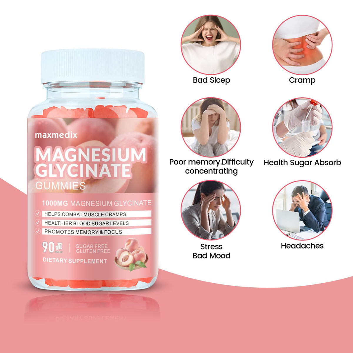 Magnesium Glycinate Gummies 1000mg, Sugar Free Magnesium Potassium Supplements Chewable for Adults with L-Threonate for Sleep - FENGGESTORE20