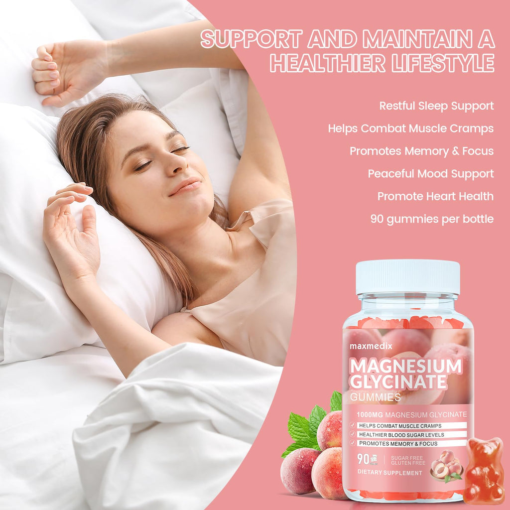Magnesium Glycinate Gummies 1000mg, Sugar Free Magnesium Potassium Supplements Chewable for Adults with L-Threonate for Sleep - FENGGESTORE20