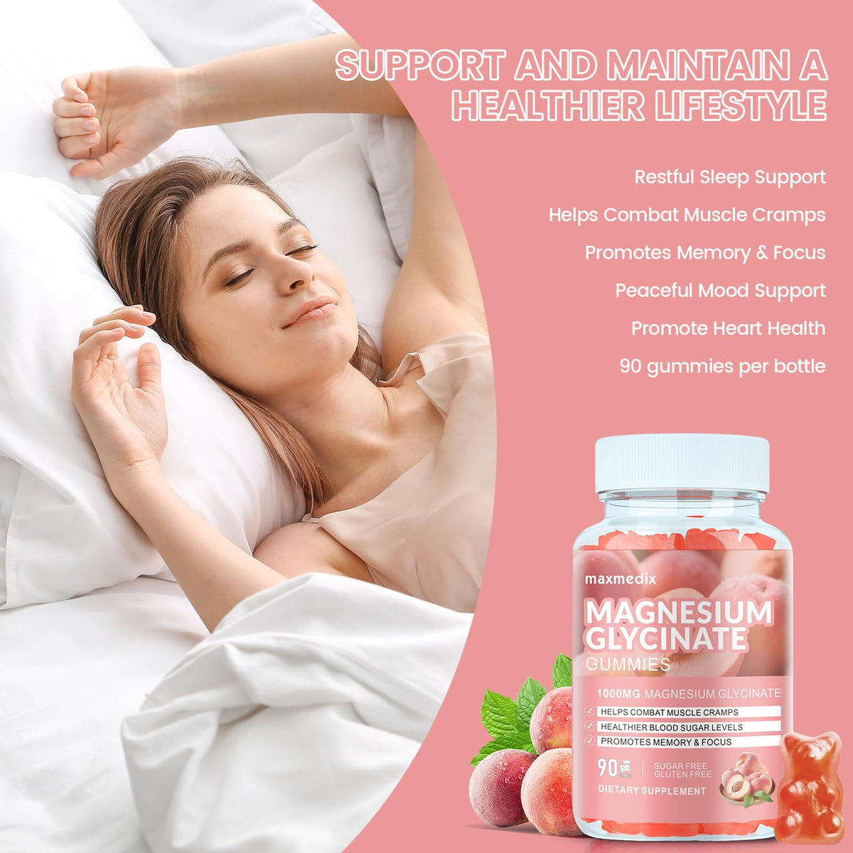 Magnesium Glycinate Gummies 1000mg, Sugar Free Magnesium Potassium Supplements Chewable for Adults with L-Threonate for Sleep - FENGGESTORE20