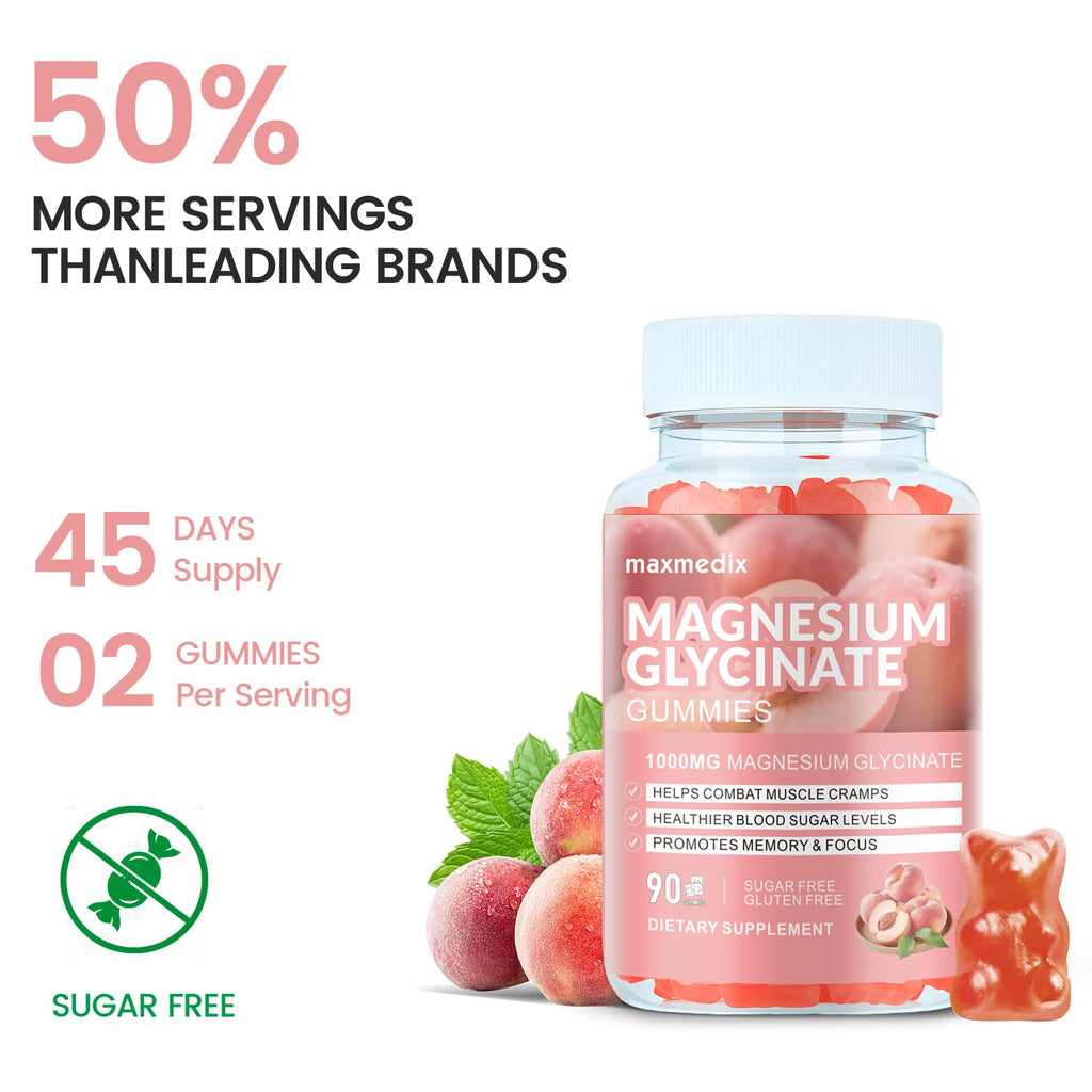 Magnesium Glycinate Gummies 1000mg, Sugar Free Magnesium Potassium Supplements Chewable for Adults with L-Threonate for Sleep - FENGGESTORE20