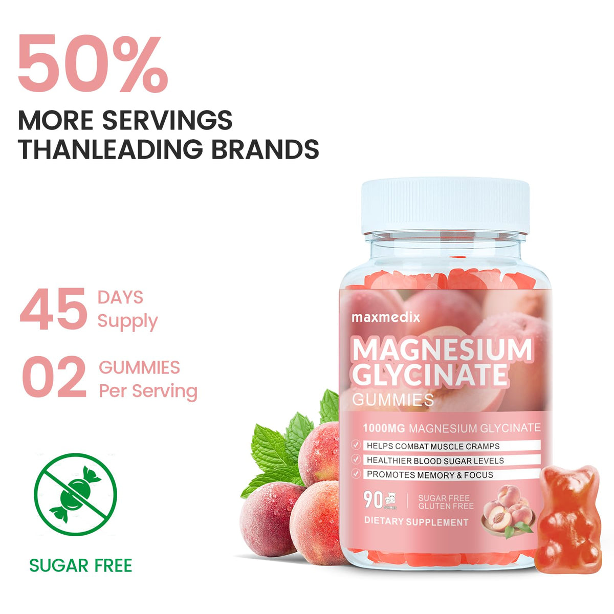 Magnesium Glycinate Gummies 1000mg, Sugar Free Magnesium Potassium Supplements Chewable for Adults with L-Threonate for Sleep - FENGGESTORE20