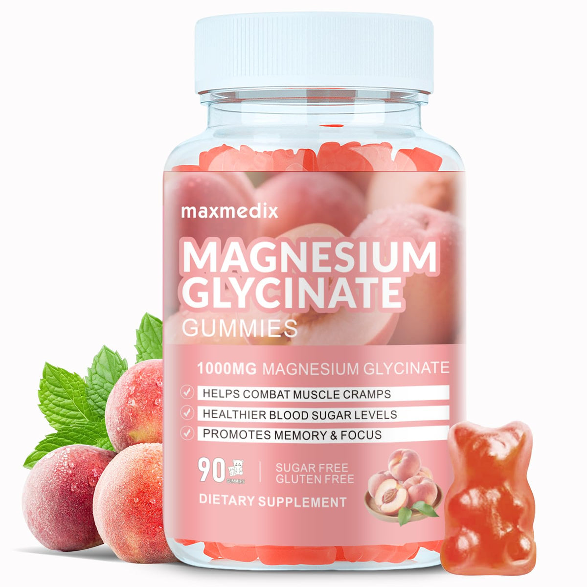 Magnesium Glycinate Gummies 1000mg, Sugar Free Magnesium Potassium Supplements Chewable for Adults with L-Threonate for Sleep - FENGGESTORE20