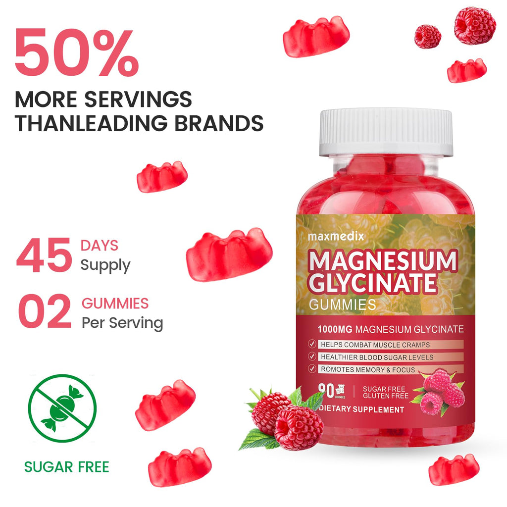 Magnesium Glycinate Gummies 1000mg, Sugar Free Magnesium Potassium Supplements Chewable for Adults with L-Threonate for Sleep - FENGGESTORE20
